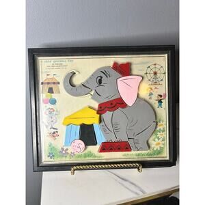 Vintage 1962 Child Guidance Elephant Puzzle – Framed Mid Century Wall Toy
